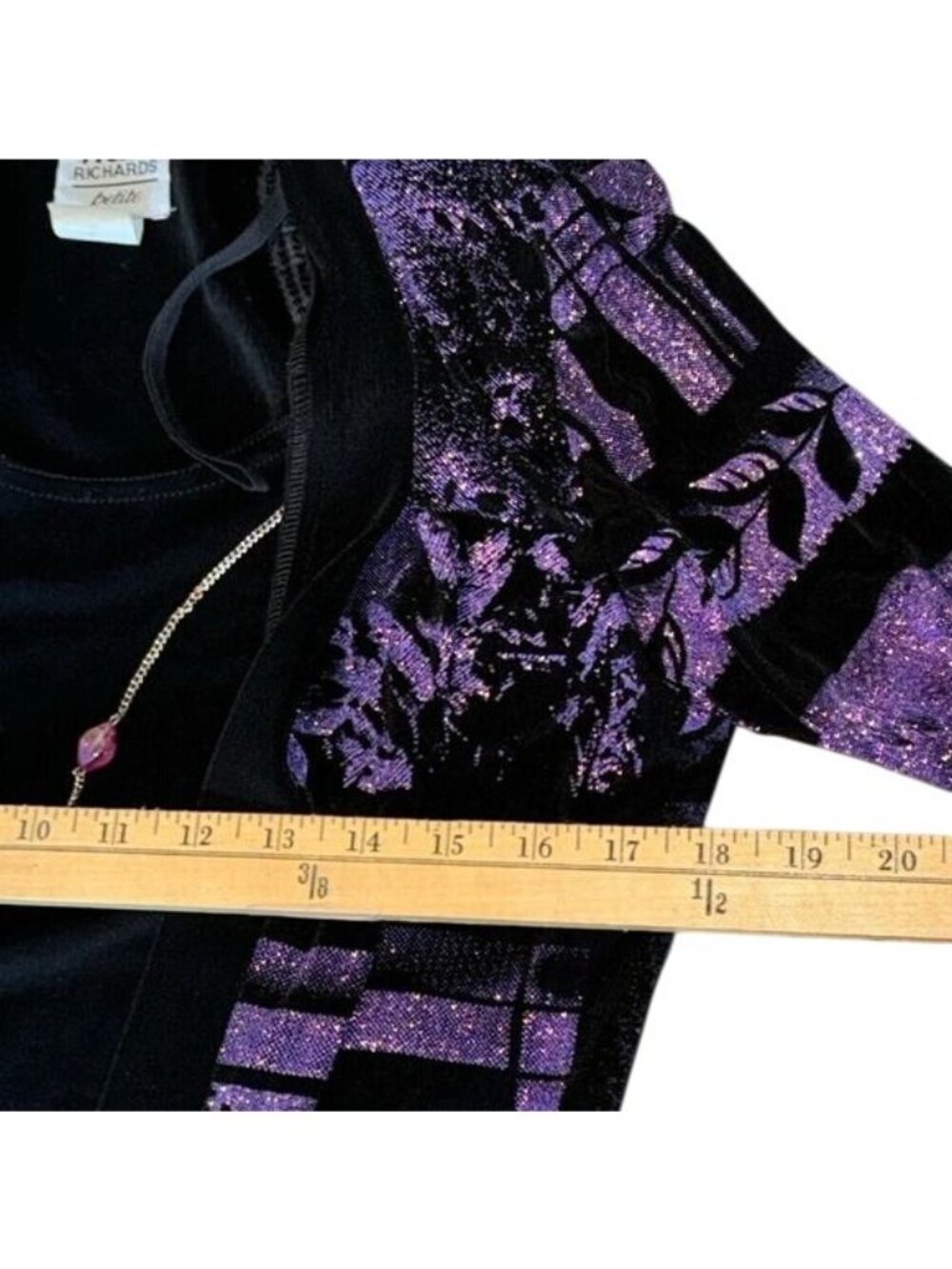R&M Richards Petite 2-Piece Outfit Black Velvet Tank & Purple Glitter Jacket Siz - Picture 6 of 7